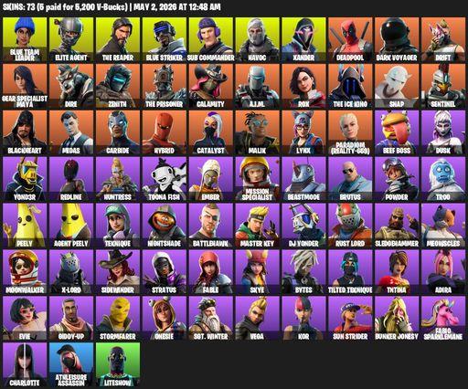 [PC/PSN/XBOX] | 73 skins | 550 V-bucks | Take The L | The Reaper | Elite Agent | Blue Team Leader | Blue Striker | Sub Commander | Havoc | Xander | Full Access