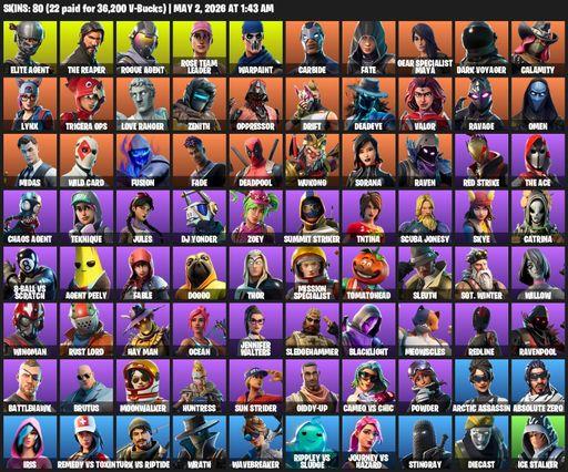 [PC/PSN/XBOX] | 80 skins | 2200 V-bucks | Take The L | OG STW | The Reaper | Elite Agent | Rogue Agent | Rose Team Leader | Warpaint | Carbide | Fate | Full Access