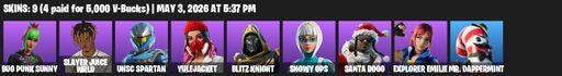 [PC/PSN/XBOX] | 9 skins | Bug Punk Sunny | Slayer Juice WRLD | UNSC Spartan | Yulejacket | Blitz Knight | Snowy Ops | Santa Dogg | Explorer Emilie | Full Access