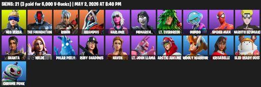 [PC/PSN/XBOX] | 21 skins | Neo Versa | The Foundation | Ronin | Krampus | Harlowe | Monarch | Lt. Evergreen | Gumbo | Spider-Man | Naruto Uzumaki | Full Access