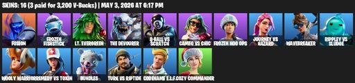 [PC/PSN/XBOX] | 16 skins | Fusion | Frozen Fishstick | Lt. Evergreen | The Devourer | 8-Ball vs Scratch | Cameo vs Chic | Frozen Nog Ops | Full Access