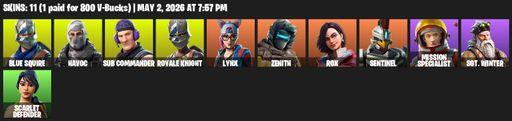 [PC/XBOX] | 11 skins | 500 V-bucks | Royale Knight | Blue Squire | Havoc | Sub Commander | Lynx | Zenith | Rox | Sentinel | Mission Specialist | Full Access