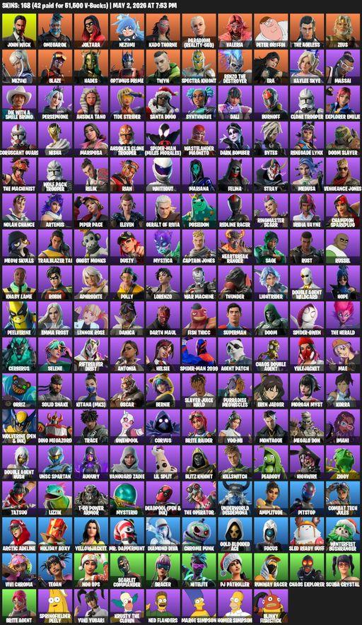 [PC/XBOX] | 168 skins | John Wick | Omegarok | Joltara | Nezumi | Kado Thorne | Paradigm (Reality-659) | Valeria | Peter Griffin | The Ageless | Zeus | Full Access