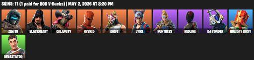[PC/PSN/XBOX] | 11 skins | Zenith | Blackheart | Calamity | Hybrid | Drift | Lynx | Huntress | Redline | DJ Yonder | Holiday Boxy | Devastator | Full Access