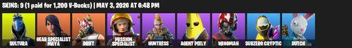 [PC/XBOX] | 9 skins | Sultura | Gear Specialist Maya | Drift | Mission Specialist | Huntress | Agent Peely | Wingman | Subzero Cryptic | Dutch | Full Access