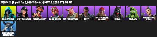 [PC/PSN/XBOX] | 11 skins | 1200 V-bucks | Surf Strider | Ruby Shadows | The Machinist | Brite Raider | Pig the Butcher | Rust | Wastelander Magneto | Full Access