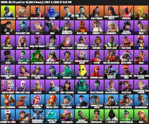 [PC/XBOX] | 80 skins | Point Patroller | Crackshot | Optimus Prime | Fusion | Midas | Midas Rex | Kado Thorne | Gear Specialist Maya | Deadpool | Oro | Full Access