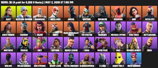 [PC/XBOX] | 39 skins | Omega | Aloy | Blizzard Bomber | Ragnarok | Wild Card | Sentinel | Enforcer | Deadpool | Rox | Catalyst | Kado Thorne | Carbide | Full Access