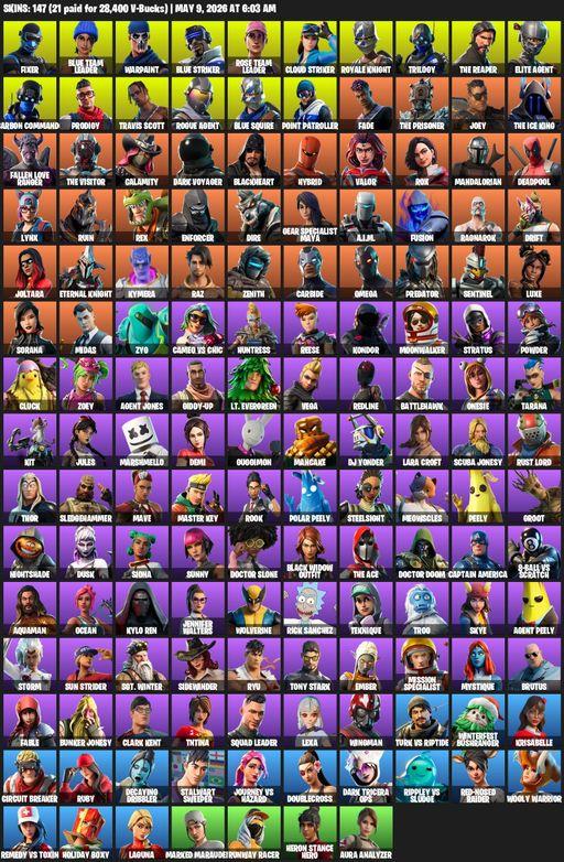 [PC/XBOX] | 147 skins | 700 V-bucks | Take The L | Floss | OG STW | Travis Scott | Royale Knight | The Reaper | Elite Agent | Blue Squire | Omega | Full Access