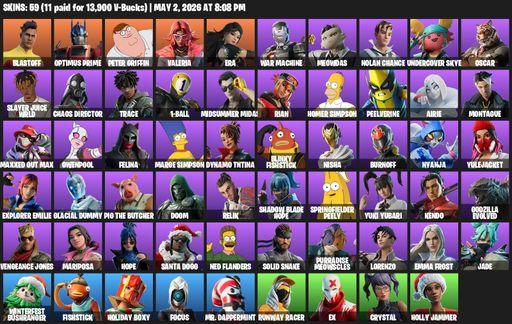 [PC/PSN] | 59 skins | Blastoff | Optimus Prime | Peter Griffin | Valeria | Era | War Machine | Meowdas | Nolan Chance | Undercover Skye | Oscar | Full Access