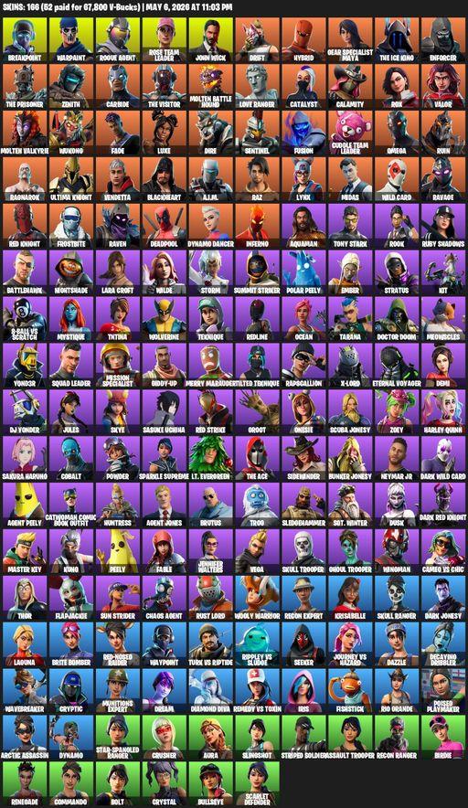[PC] | 166 skins | 600 V-bucks | Leviathan Axe | Take The L | OG STW | Omega | Lara Croft | Breakpoint | Warpaint | Rogue Agent | Rose Team Leader | Full Access