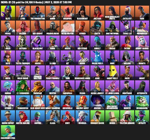 [PC/PSN/XBOX] | 81 skins | Blitz | Lynx | The Foundation | Ronin | Deadpool | Blackheart | Joltara | Gear Specialist Maya | Catalyst | Fade | Midas | Full Access