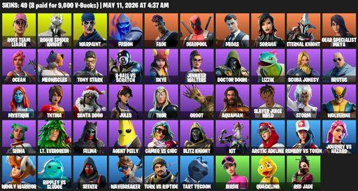 [PC/PSN] | 49 skins | 500 V-bucks | OG STW | Rose Team Leader | Rogue Spider Knight | Warpaint | Fusion | Fade | Deadpool | Midas | Sorana | Full Access