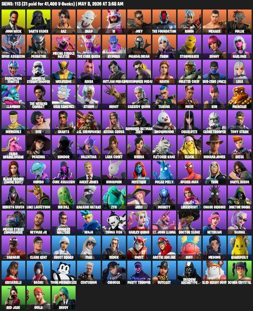 [PC/PSN] | 113 skins | Lara Croft | John Wick | Darth Vader | Raz | Snap | Vi | Joey | The Foundation | Ronin | Menace | Malik | Spire Assassin | Full Access