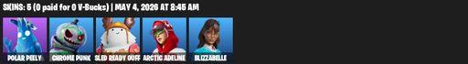 [PC/PSN/XBOX] | 5 skins | Polar Peely | Chrome Punk | Sled Ready Guff | Arctic Adeline | Blizzabelle | Blade of the Waning Moon | Spider Snare | Full Access