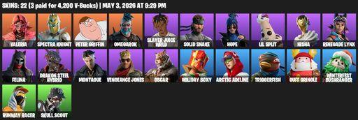 [PC/PSN] | 22 skins | Valeria | Spectra Knight | Peter Griffin | Omegarok | Slayer Juice WRLD | Solid Snake | Hope | Lil Split | Nisha | Renegade Lynx | Full Access