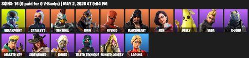[PC/PSN] | 16 skins | Breakpoint | Catalyst | Sentinel | Ruin | Hybrid | Blackheart | Rox | Peely | Vega | X-Lord | Master Key | Sidewinder | Ember | Full Access
