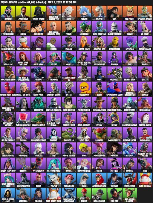 [PC/PSN/XBOX] | 129 skins | 19600 V-bucks | Xander | John Wick | Darth Vader | Renzo the Destroyer | Snap | Nezumi | Mizuki | Era | All Might | Full Access