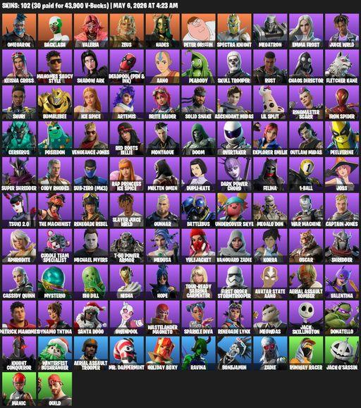[PC/XBOX] | 102 skins | Aerial Assault Trooper | Omegarok | Backlash | Valeria | Zeus | Hades | Peter Griffin | Spectra Knight | Megatron | Emma Frost | Full Access