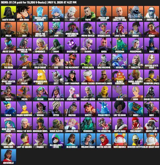 [PC/XBOX] | 91 skins | Darth Vader | Son Goku | Frozen Love Ranger | Nezumi | Snap | Twyn | Frozen Red Knight | Paradigm (Reality-659) | Frozen Raven | Full Access