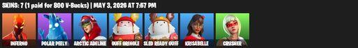 [PC/PSN/XBOX] | 7 skins | Inferno | Polar Peely | Arctic Adeline | Guff Gringle | Sled Ready Guff | Krisabelle | Crusher | Blade of the Waning Moon | Full Access