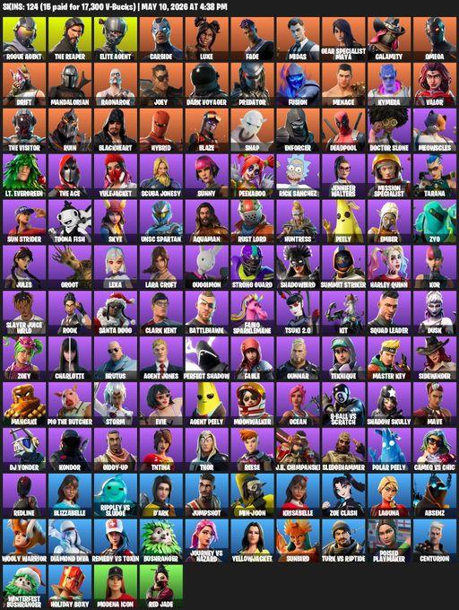 [PC/PSN/XBOX] | 124 skins | Take The L | The Reaper | Elite Agent | Omega | Lara Croft | Rogue Agent | Carbide | Luxe | Fade | Midas | Full Access
