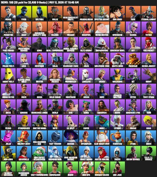 [PC/PSN/XBOX] | 108 skins | Leviathan Axe | Midas | Fixer | Sultura | Malik | Gear Specialist Maya | Mandalorian | Spectra Knight | Son Goku | Fade | Full Access