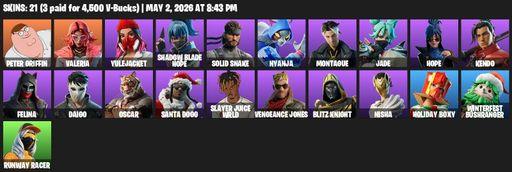 [PC/PSN/XBOX] | 21 skins | Peter Griffin | Valeria | Yulejacket | Shadow Blade Hope | Solid Snake | Nyanja | Montague | Jade | Hope | Kendo | Felina | Full Access