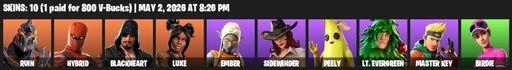 [PC/PSN/XBOX] | 10 skins | Ruin | Hybrid | Blackheart | Luxe | Ember | Sidewinder | Peely | Lt. Evergreen | Master Key | Birdie | Swag Smasher | Full Access