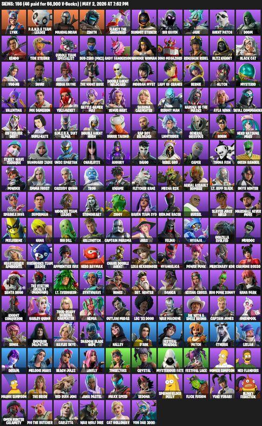 [PC/PSN] | 156 skins | Lynx | P.A.N.D.A Team Leader | Mandalorian | Zenith | Flakey the Snowbird | Summit Striker | Sir Raven | Jade | Agent Patch | Full Access