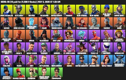 [PC/PSN/XBOX] | 55 skins | 850 V-bucks | Take The L | Royale Knight | The Reaper | Elite Agent | Blue Squire | Omega | Point Patroller | Sultura | Full Access