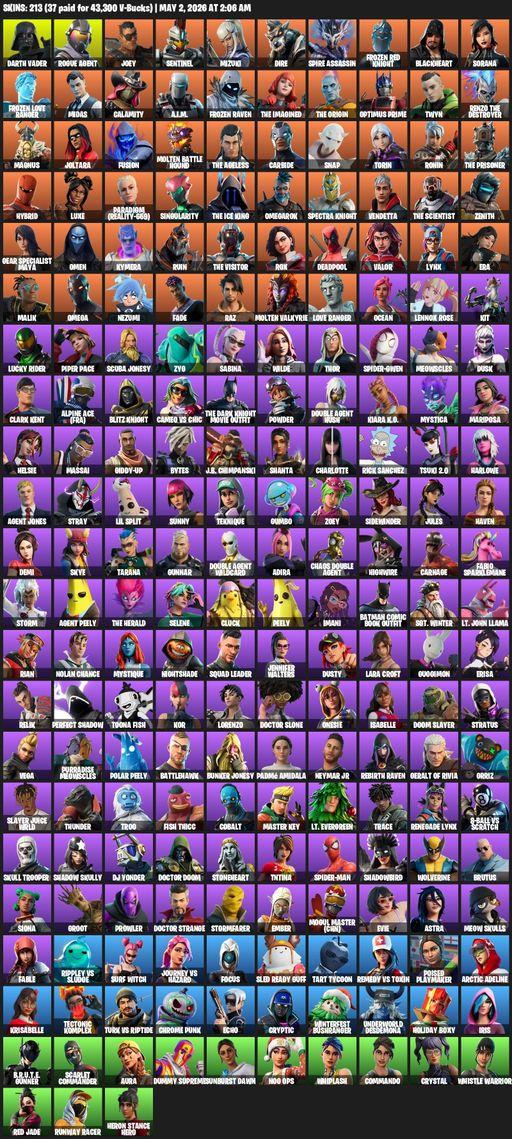[PC/XBOX] | 213 skins | Merry Mint Axe | Omega | Lara Croft | Darth Vader | Rogue Agent | Joey | Sentinel | Mizuki | Dire | Spire Assassin | Full Access