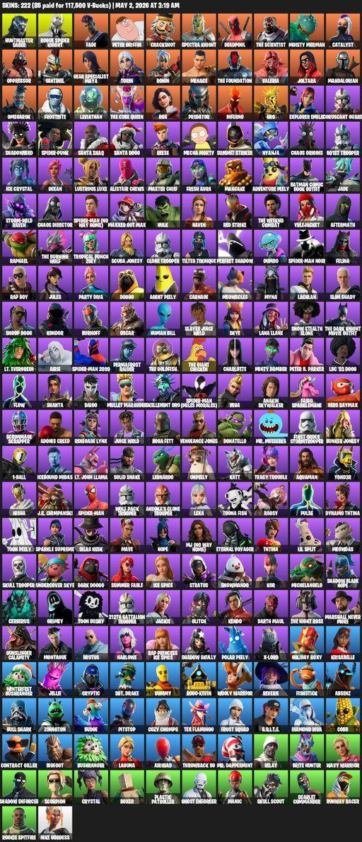 [PC/PSN] | 222 skins | Leviathan Axe | Huntmaster Saber | Rogue Spider Knight | Fade | Peter Griffin | Crackshot | Spectra Knight | Deadpool | Full Access