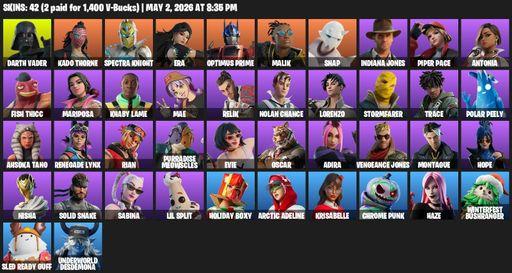 [PC/XBOX] | 42 skins | Darth Vader | Kado Thorne | Spectra Knight | Era | Optimus Prime | Malik | Snap | Indiana Jones | Piper Pace | Antonia | Full Access