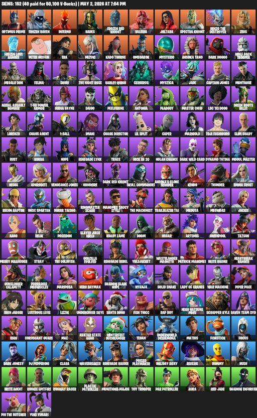 [PC] | 152 skins | Raider's Revenge | Renegade Raider | Reaper Axe | Optimus Prime | Frozen Raven | Inferno | Hades | Frozen Red Knight | Valeria | Full Access