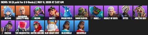 [PC/PSN] | 16 skins | Nezumi | Paradigm (Reality-659) | Selene | Dusty | Polar Peely | Doom Slayer | Grriz | Geralt of Rivia | Bytes | Joni the Red | Full Access