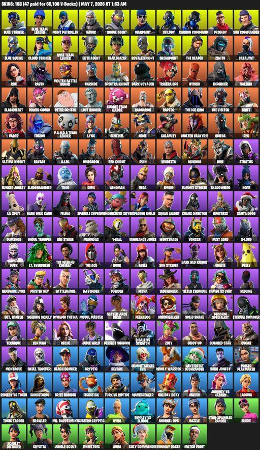 [PC/XBOX] | 168 skins | Take The L | OG STW | Royale Knight | The Reaper | Elite Agent | Blue Squire | Omega | Blue Striker | Blue Team Leader | Full Access