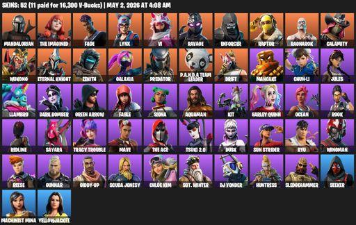 [PC/PSN/XBOX] | 52 skins | 900 V-bucks | Mandalorian | The Imagined | Fade | Lynx | Vi | Ravage | Enforcer | Raptor | Ragnarok | Calamity | Wukong | Full Access