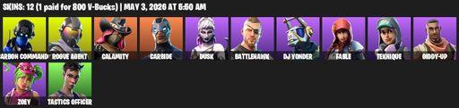 [PC/XBOX] | 12 skins | Carbon Commando | Rogue Agent | Calamity | Carbide | Dusk | Battlehawk | DJ Yonder | Fable | Teknique | Giddy-up | Zoey | Full Access