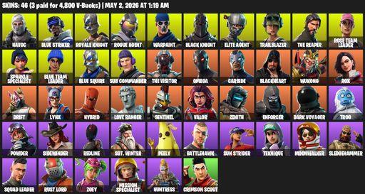 [PC/PSN/XBOX] | 46 skins | 750 V-bucks | Take The L | Floss | OG STW | Black Knight | Sparkle Specialist | Royale Knight | The Reaper | Elite Agent | Full Access