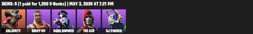 [PC/PSN/XBOX] | 5 skins | Calamity | Giddy-up | Dark Bomber | The Ace | DJ Yonder | Reckoning | Smash Up | Default Pickaxe | Full Access
