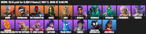 [PC/PSN/XBOX] | 18 skins | Ronin | Supersonic | The Foundation | Hades | Zeus | Shanta | Cerberus | Poseidon | Aphrodite | Medusa | Full Access