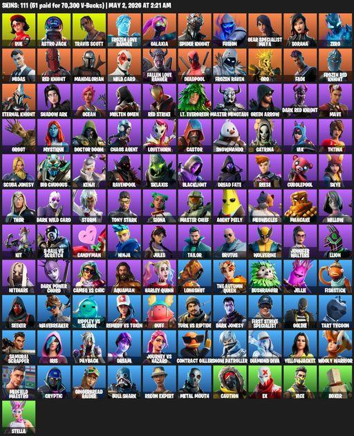 [PC/PSN/XBOX] | 111 skins | Travis Scott | Rue | Astro Jack | Frozen Love Ranger | Galaxia | Spider Knight | Fusion | Gear Specialist Maya | Sorana | Full Access