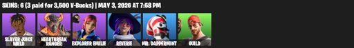[PC/PSN] | 6 skins | Slayer Juice WRLD | Heartbreak Ranger | Explorer Emilie | Reverie | Mr. Dappermint | Guild | Heartbreak Club | 999 Knives | Full Access