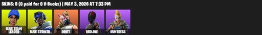 [PC/XBOX] | 5 skins | Blue Team Leader | Blue Striker | Drift | Redline | Huntress | Controller | Rift Edge | Lug Axe | Balloon Axe | Default Pickaxe | Full Access
