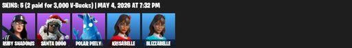 [PC/PSN] | 5 skins | Ruby Shadows | Santa Dogg | Polar Peely | Krisabelle | Blizzabelle | Axe-tral Form | Shadow Slicer | Blade of the Waning Moon | Full Access
