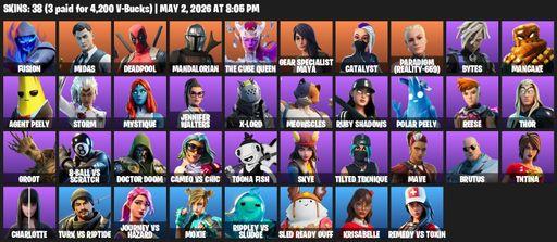 [PC/PSN/XBOX] | 38 skins | 600 V-bucks | Fusion | Midas | Deadpool | Mandalorian | The Cube Queen | Gear Specialist Maya | Catalyst | Full Access