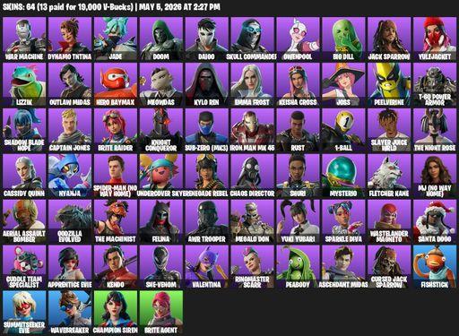 [PC/XBOX] | 64 skins | War Machine | Dynamo TNTina | Jade | Doom | Daigo | Skull Commander | Gwenpool | Big Dill | Jack Sparrow | Yulejacket | Lizzik | Full Access