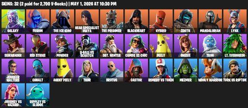 [PC/PSN/XBOX] | 32 skins | 900 V-bucks | Galaxy | Fusion | The Ice King | Gear Specialist Maya | The Prisoner | Blackheart | Hybrid | Zenith | Full Access