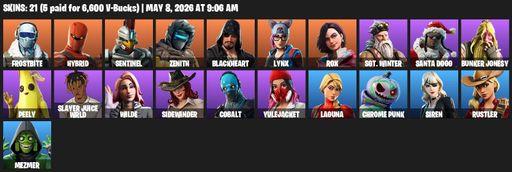 [PC/PSN/XBOX] | 21 skins | Frostbite | Hybrid | Sentinel | Zenith | Blackheart | Lynx | Rox | Sgt. Winter | Santa Dogg | Bunker Jonesy | Peely | Full Access